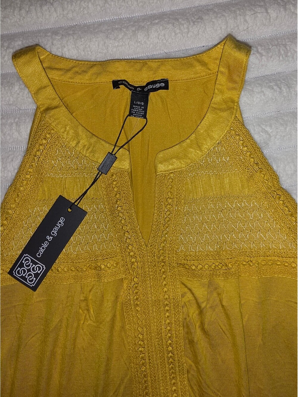 date & gauge Yellow Sleeveless Top with Crochet Detail - Large NWT